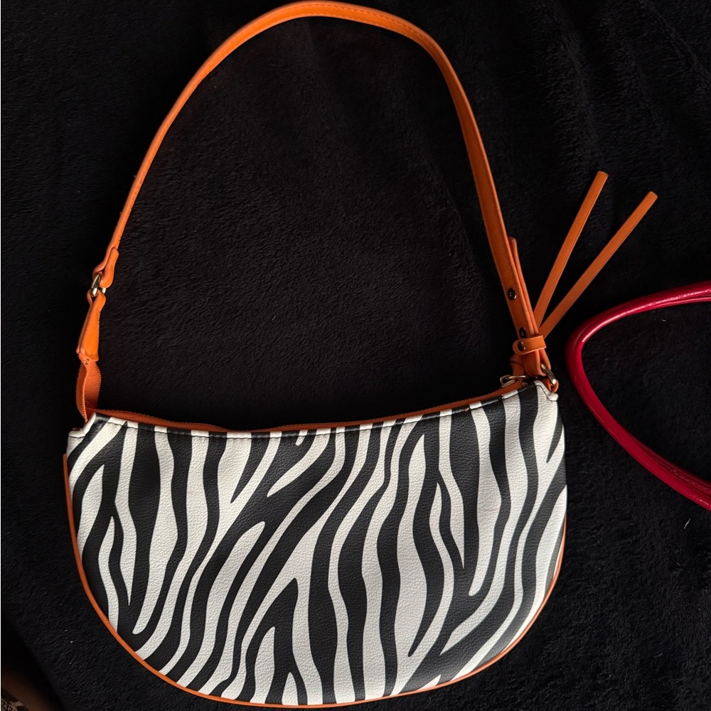 Chic Zebra Pattern Shoulder Bag with Orange Trim